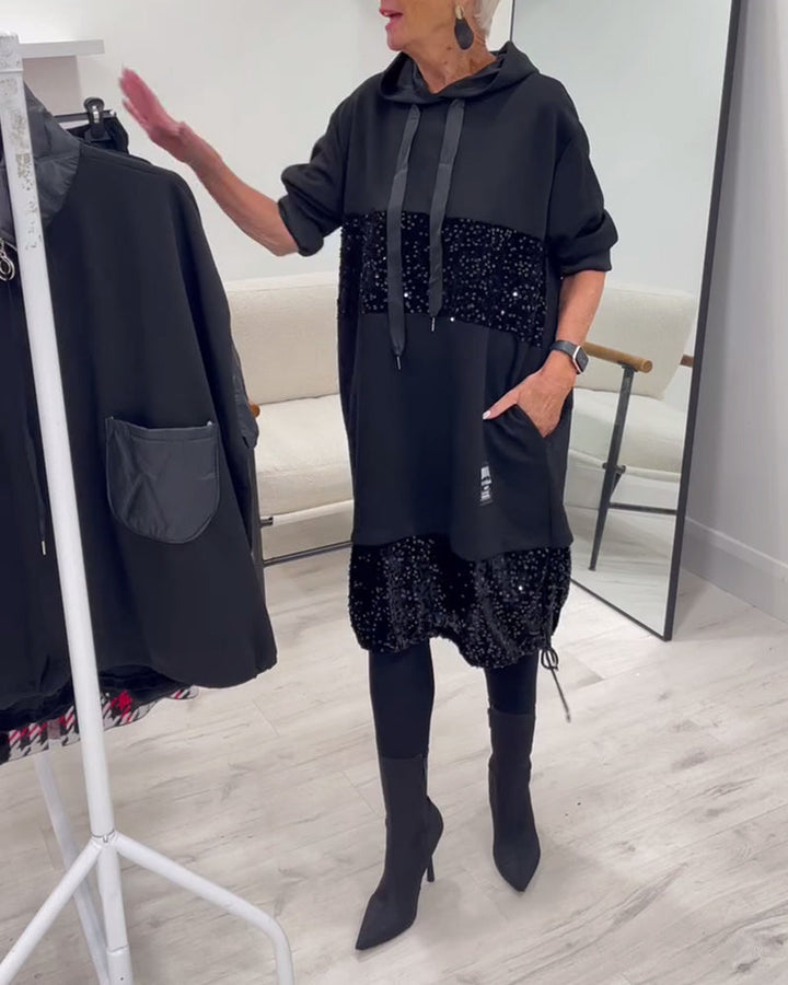 Trendy Hooded Dress with Patchwork