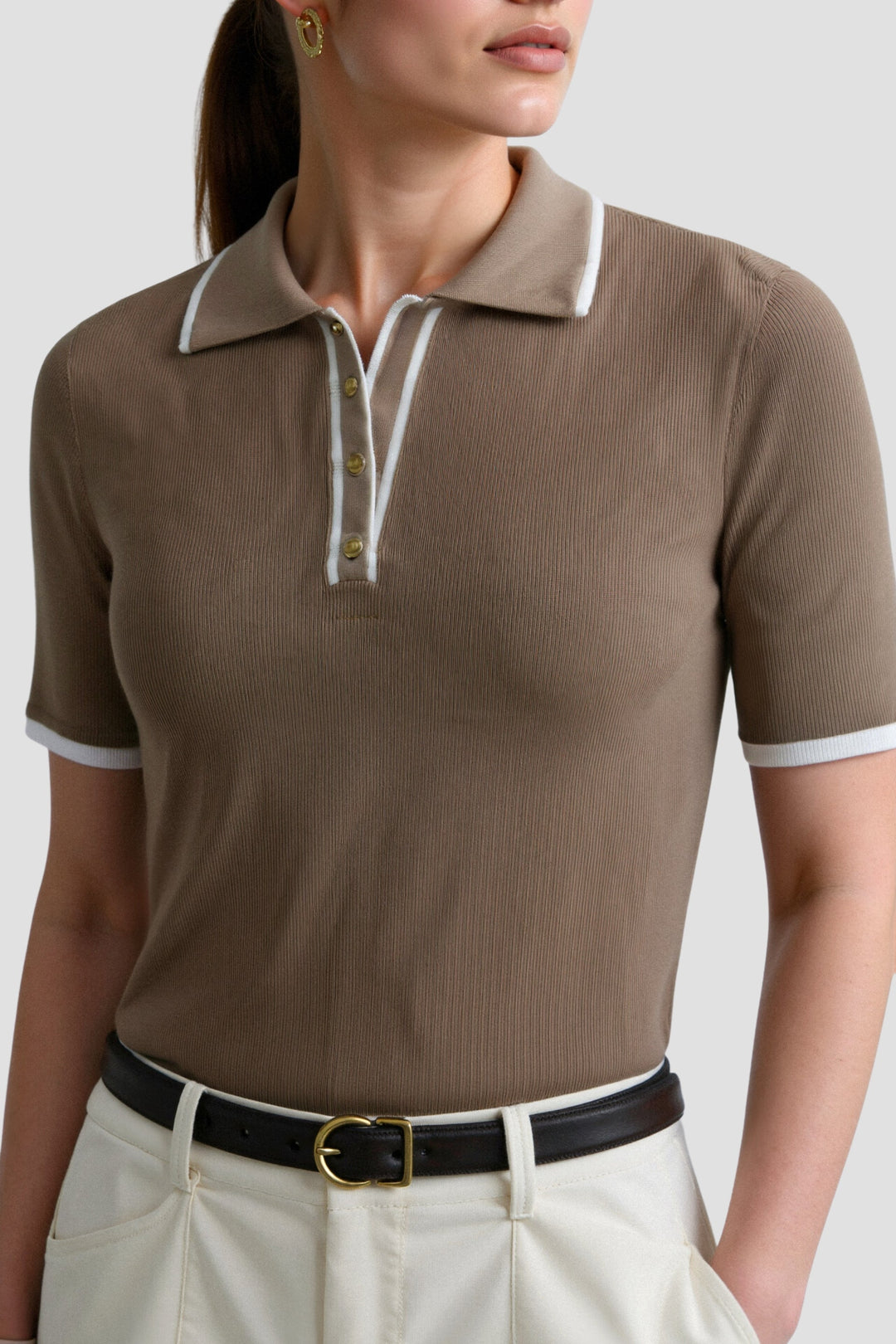 VEDORE Polo mit elegantem Kontrastbesatz und Knopfleiste