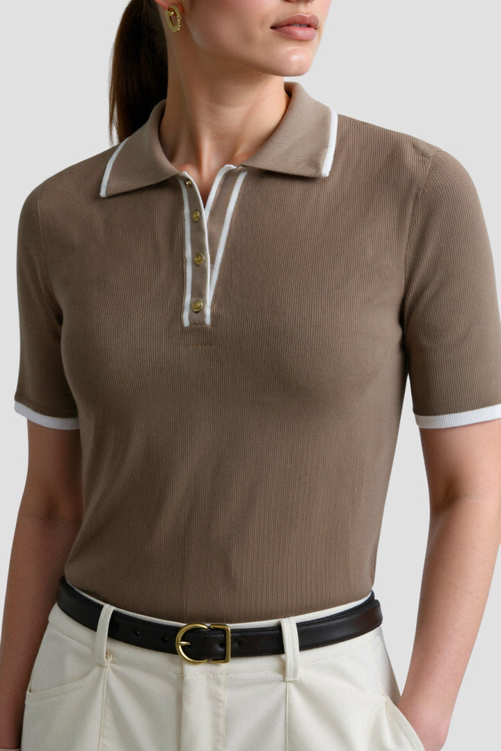 VEDORE Polo mit elegantem Kontrastbesatz und Knopfleiste