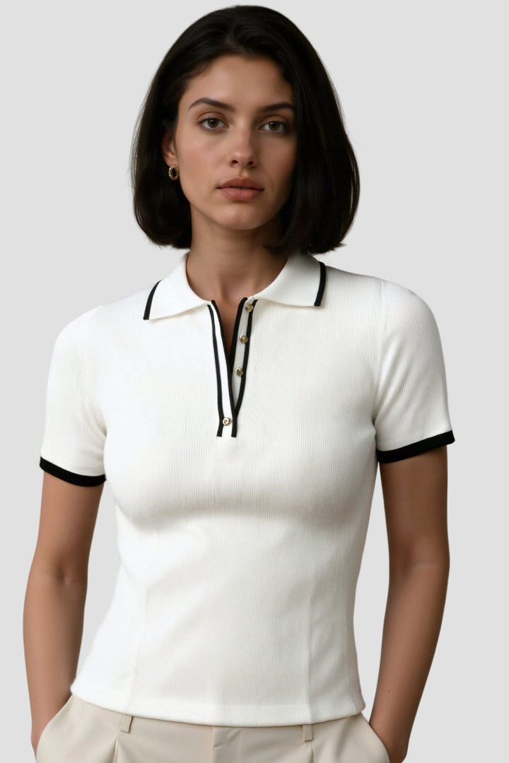 VEDORE Polo mit elegantem Kontrastbesatz und Knopfleiste
