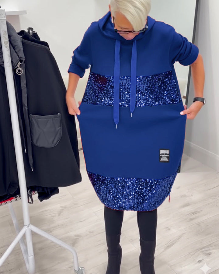 Trendy Hooded Dress with Patchwork