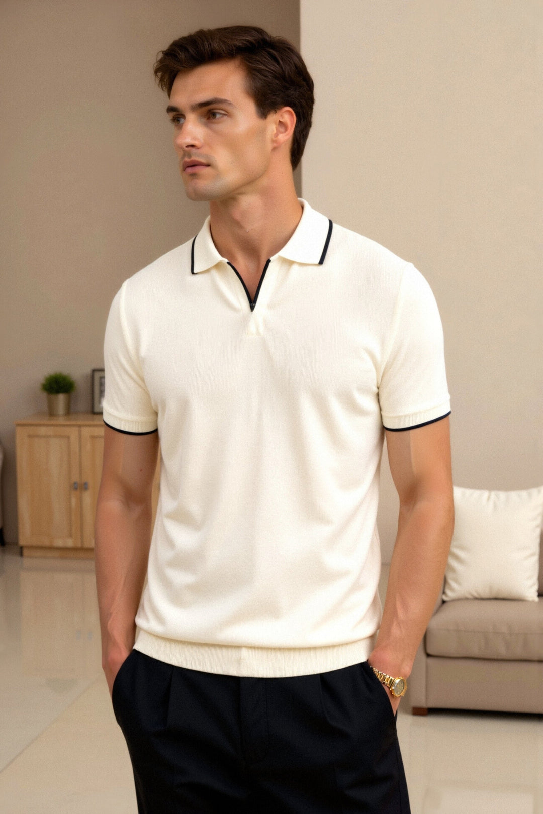 VEDORE Kontrast-Poloshirt mit schmaler Passform