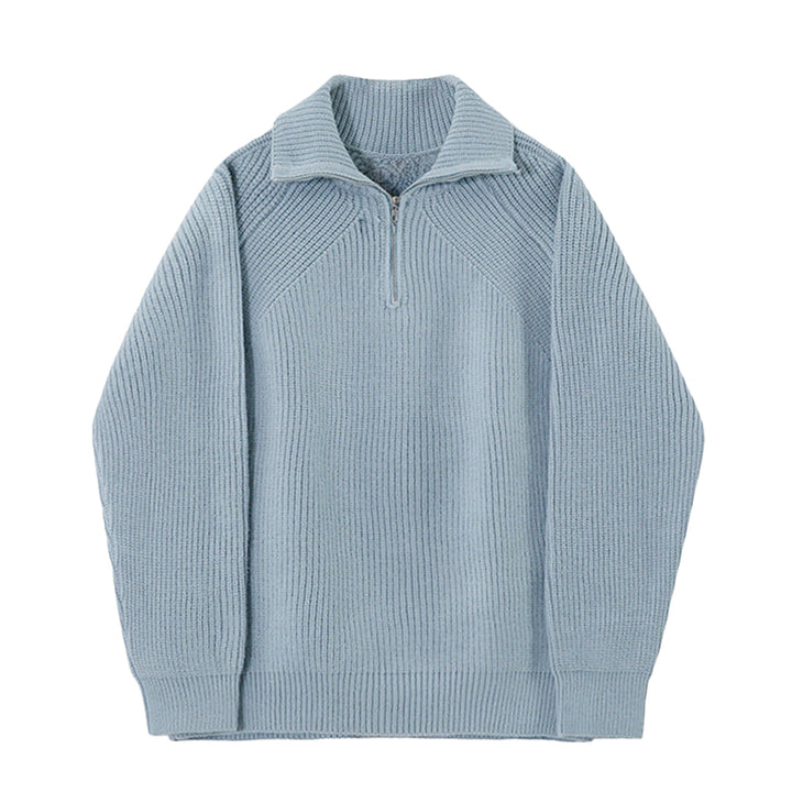 Azurblauer Pullover mit Viertel-Reißverschluss