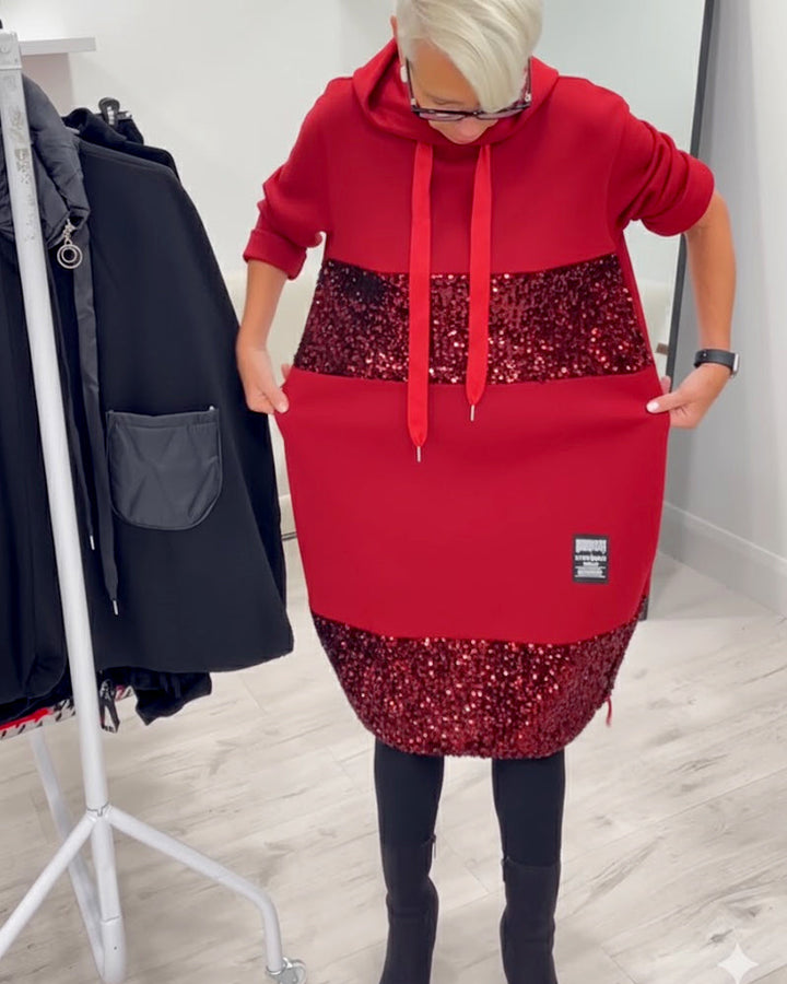 Trendy Hooded Dress with Patchwork