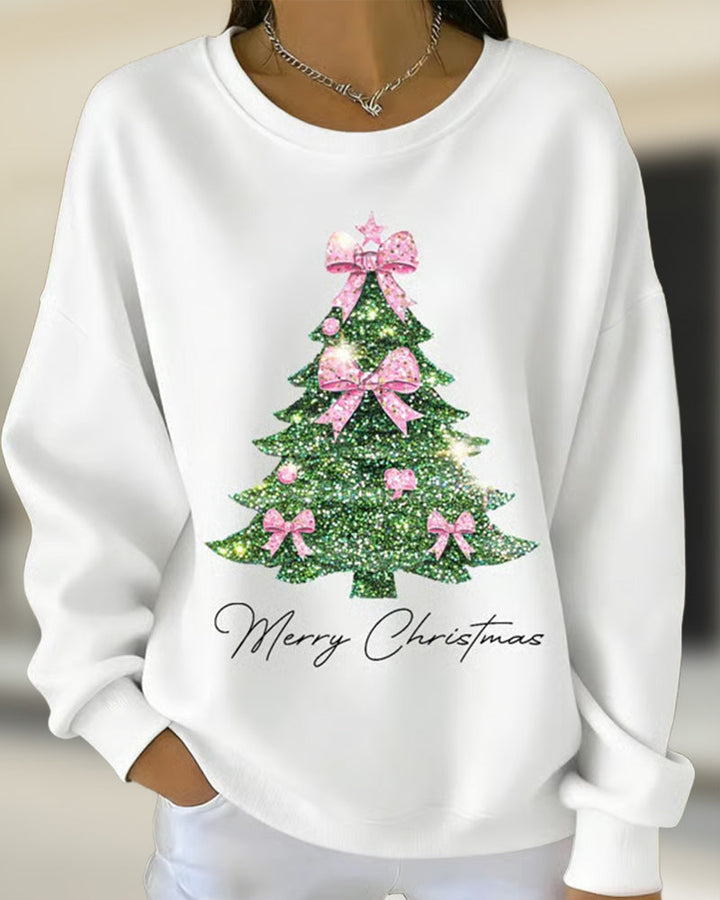 Round Neck Long Sleeve Christmas Print Sweatshirt