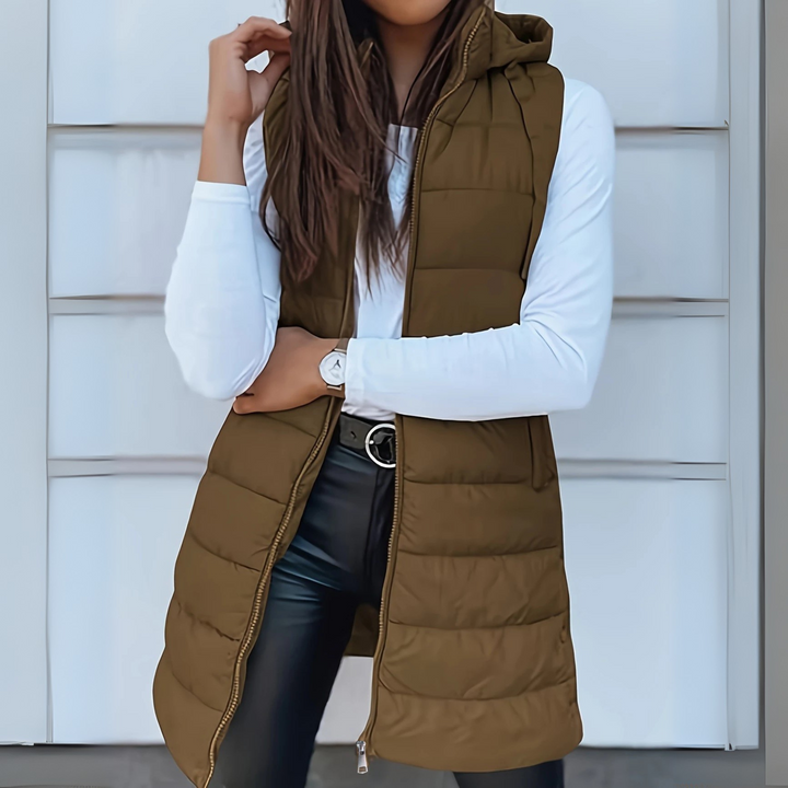 Fintan – Casual Sleeveless Hooded Long Puffer Vest