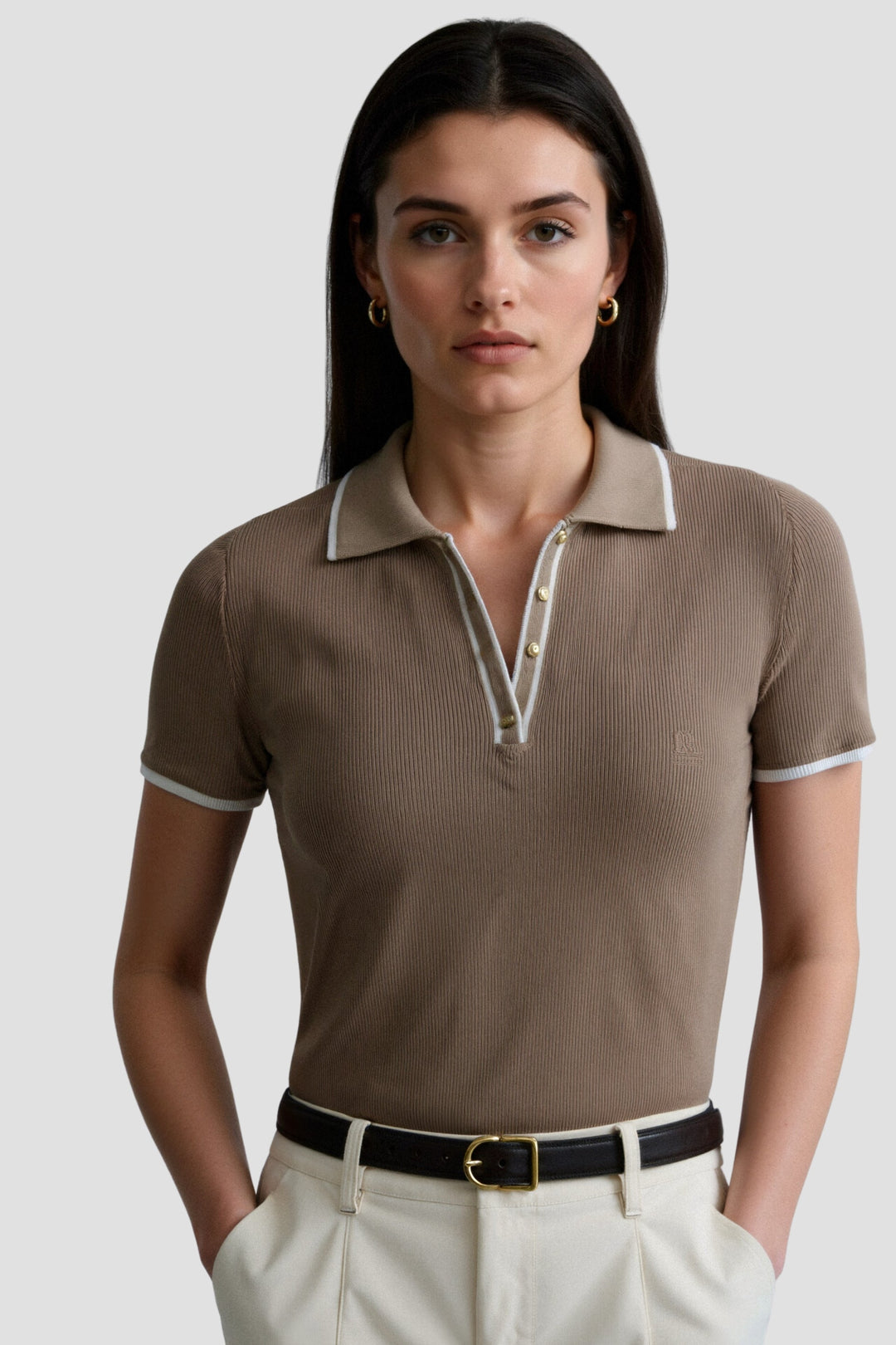 VEDORE Polo mit elegantem Kontrastbesatz und Knopfleiste