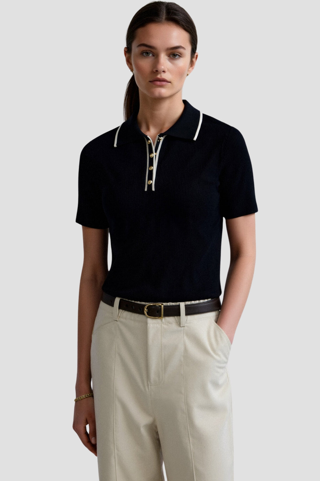 VEDORE Polo mit elegantem Kontrastbesatz und Knopfleiste