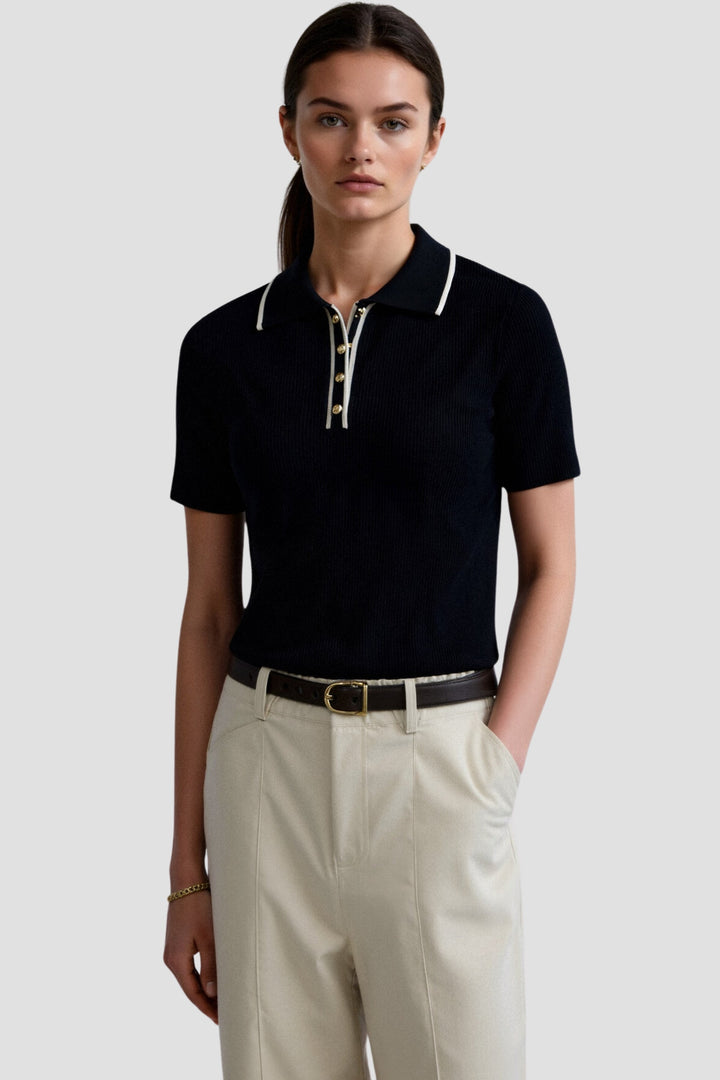 VEDORE Polo mit elegantem Kontrastbesatz und Knopfleiste