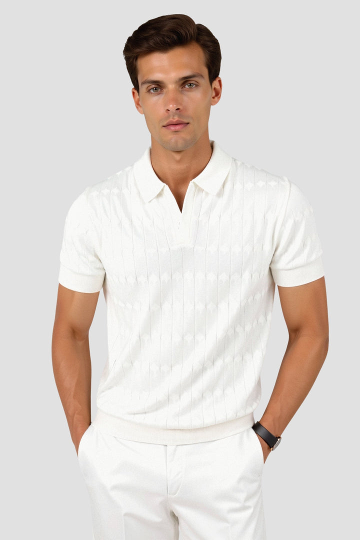 VEDORE Premium V-Ausschnitt Kabelstrick-Polo