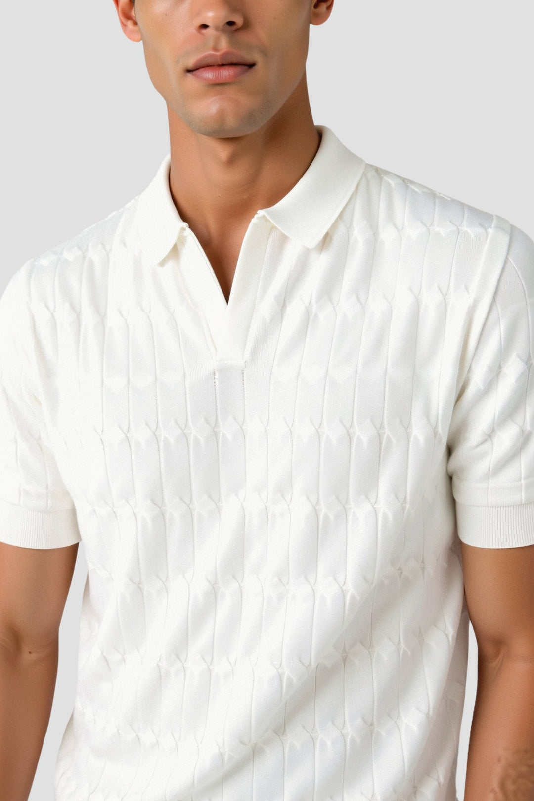 VEDORE Premium V-Ausschnitt Kabelstrick-Polo