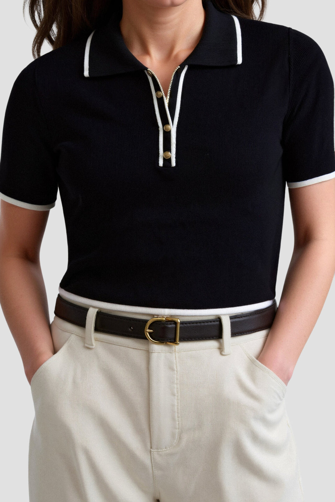 VEDORE Polo mit elegantem Kontrastbesatz und Knopfleiste