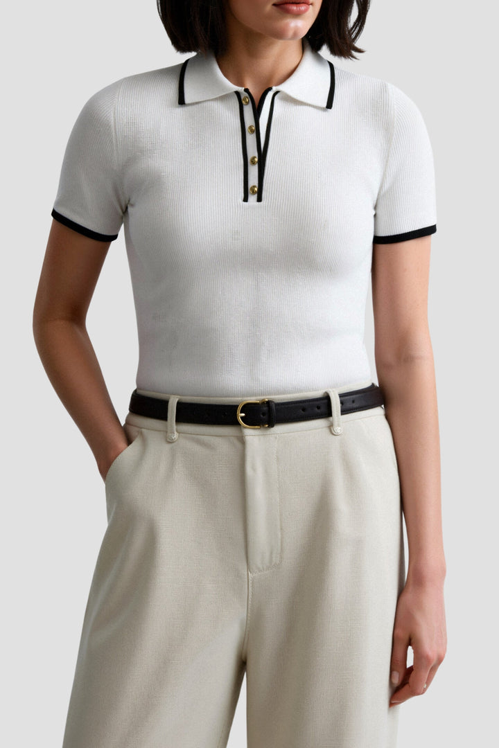 VEDORE Polo mit elegantem Kontrastbesatz und Knopfleiste