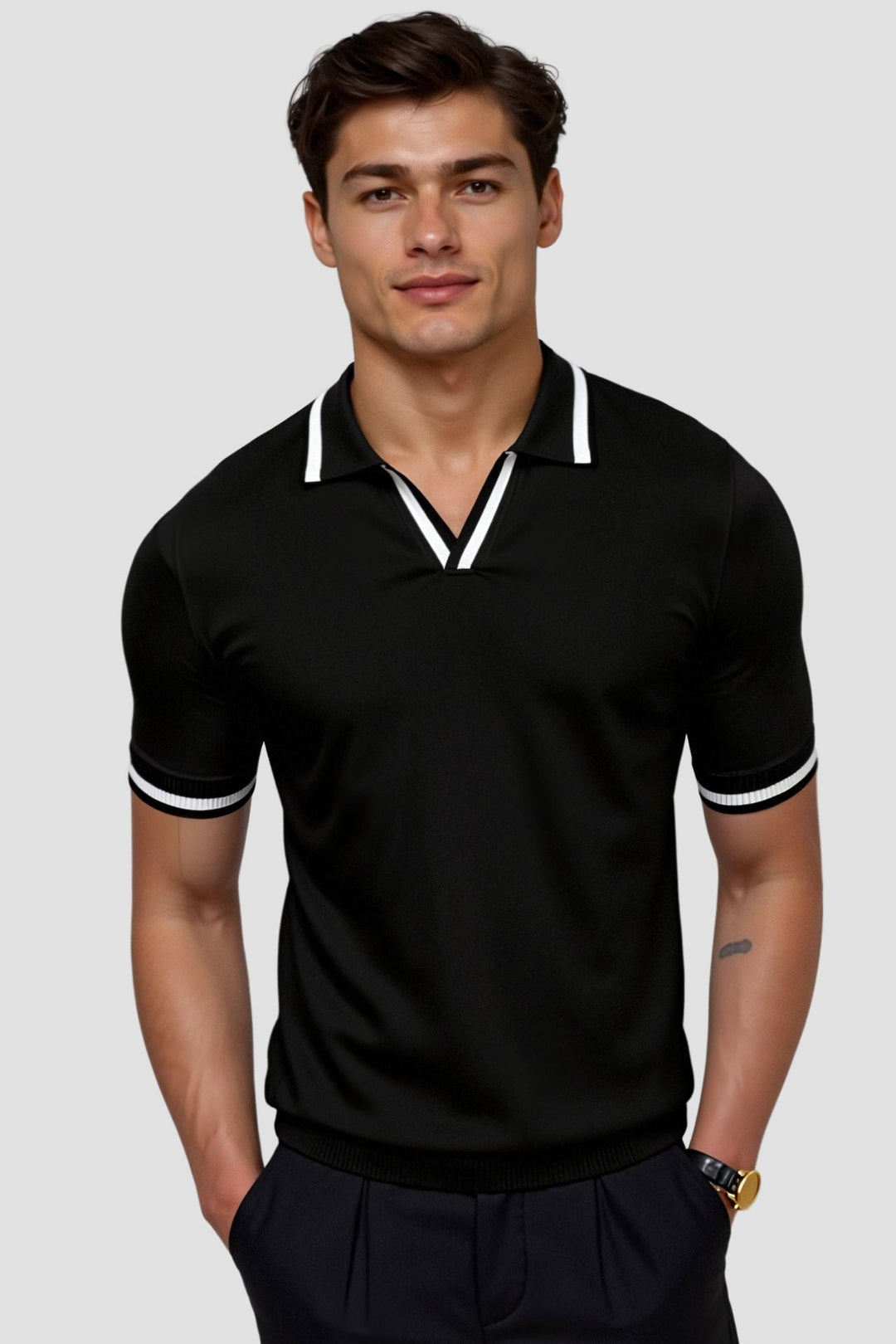 VEDORE Kontrast-Poloshirt mit schmaler Passform