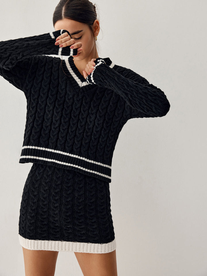 VEDORE - Zopfstrickpullover mit Rock