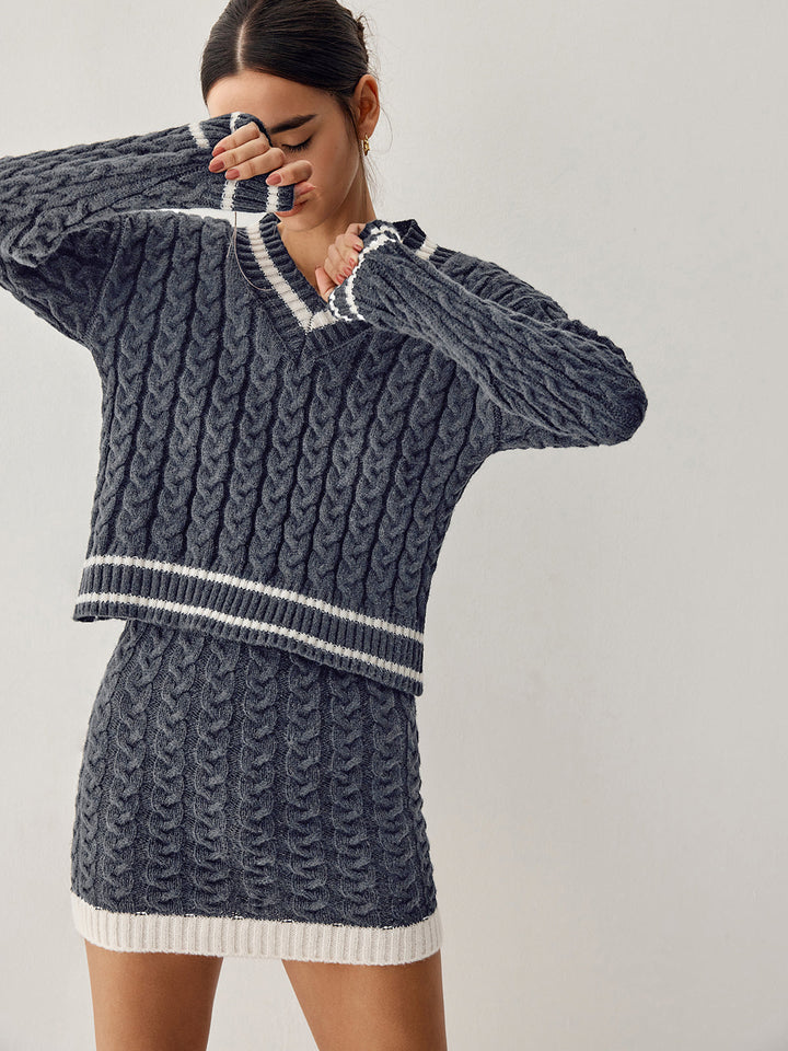 VEDORE - Zopfstrickpullover mit Rock