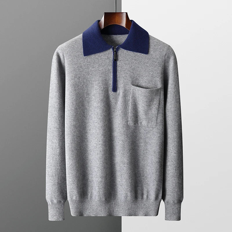 POLOSHIRT AUS 100% KASCHMIR MIT REISSVERSCHLUSS