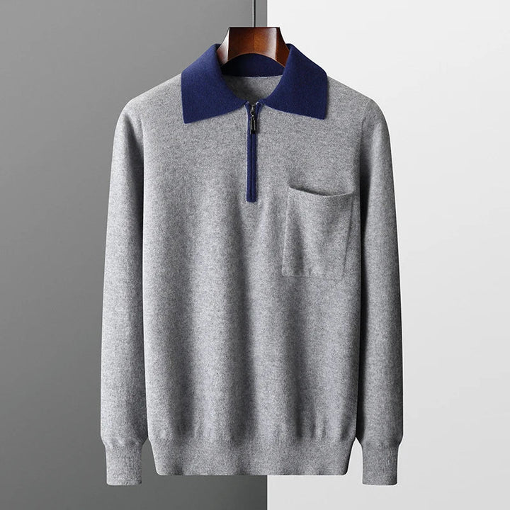 POLOSHIRT AUS 100% KASCHMIR MIT REISSVERSCHLUSS