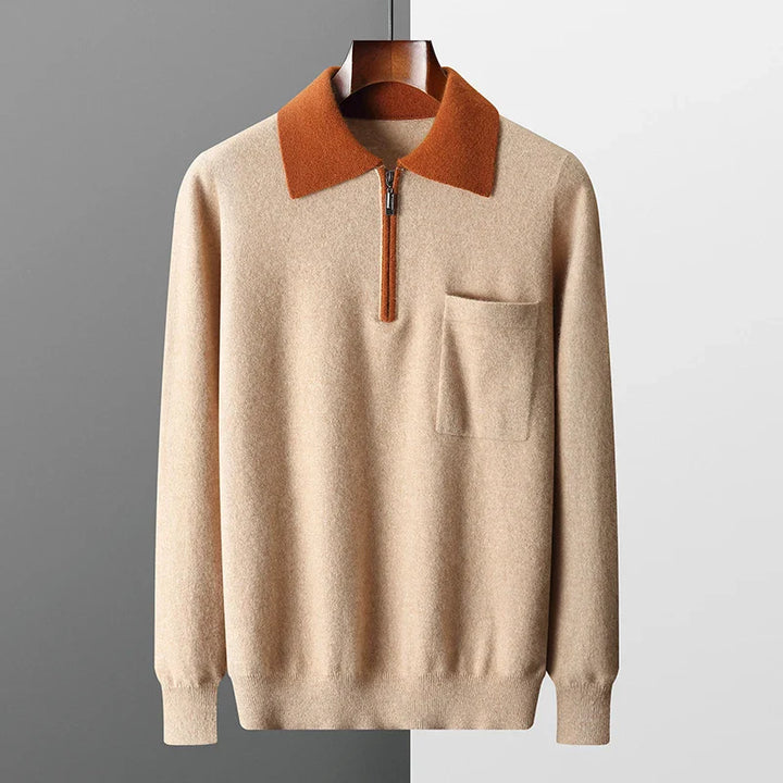 POLOSHIRT AUS 100% KASCHMIR MIT REISSVERSCHLUSS