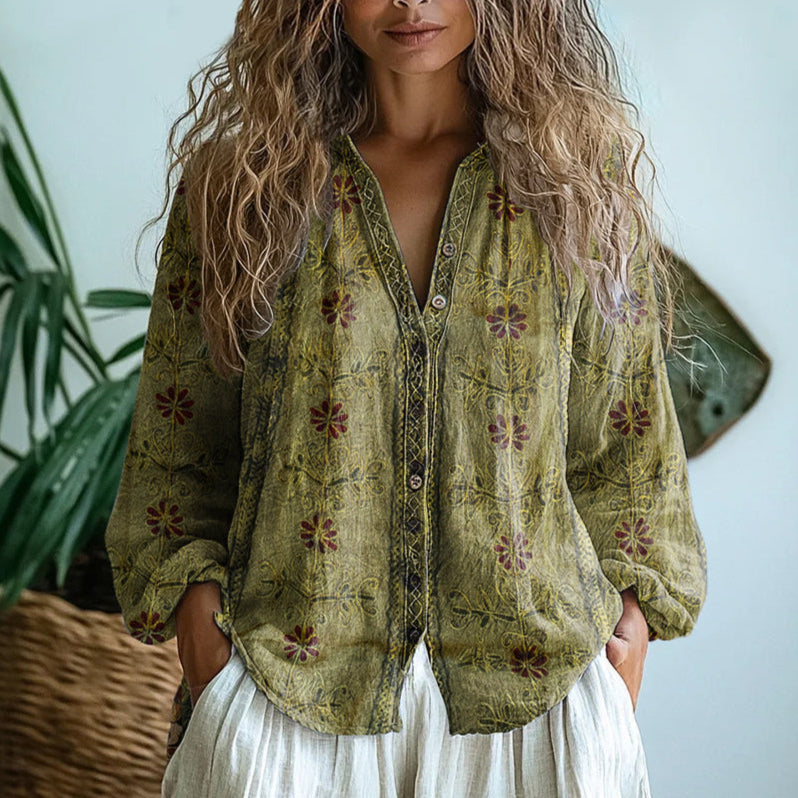 Aodhán – Vintage Leaf Print Blouse