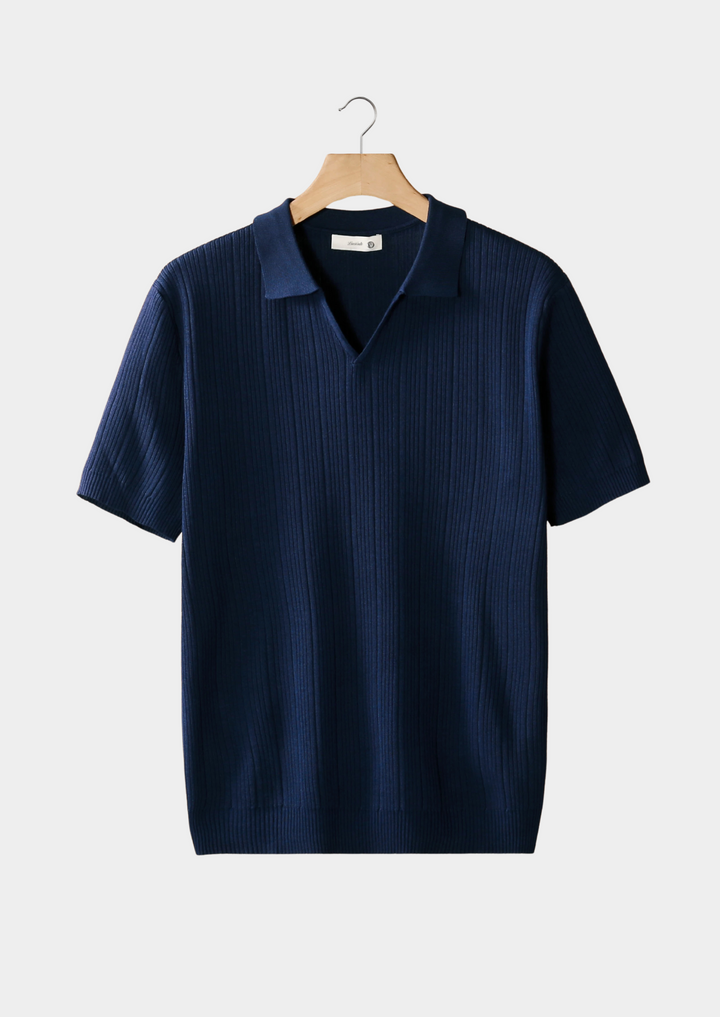 POLO MIT OFFENEM KRAGEN, GERIPPT