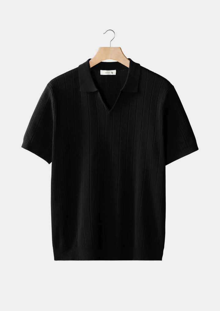POLO MIT OFFENEM KRAGEN, GERIPPT