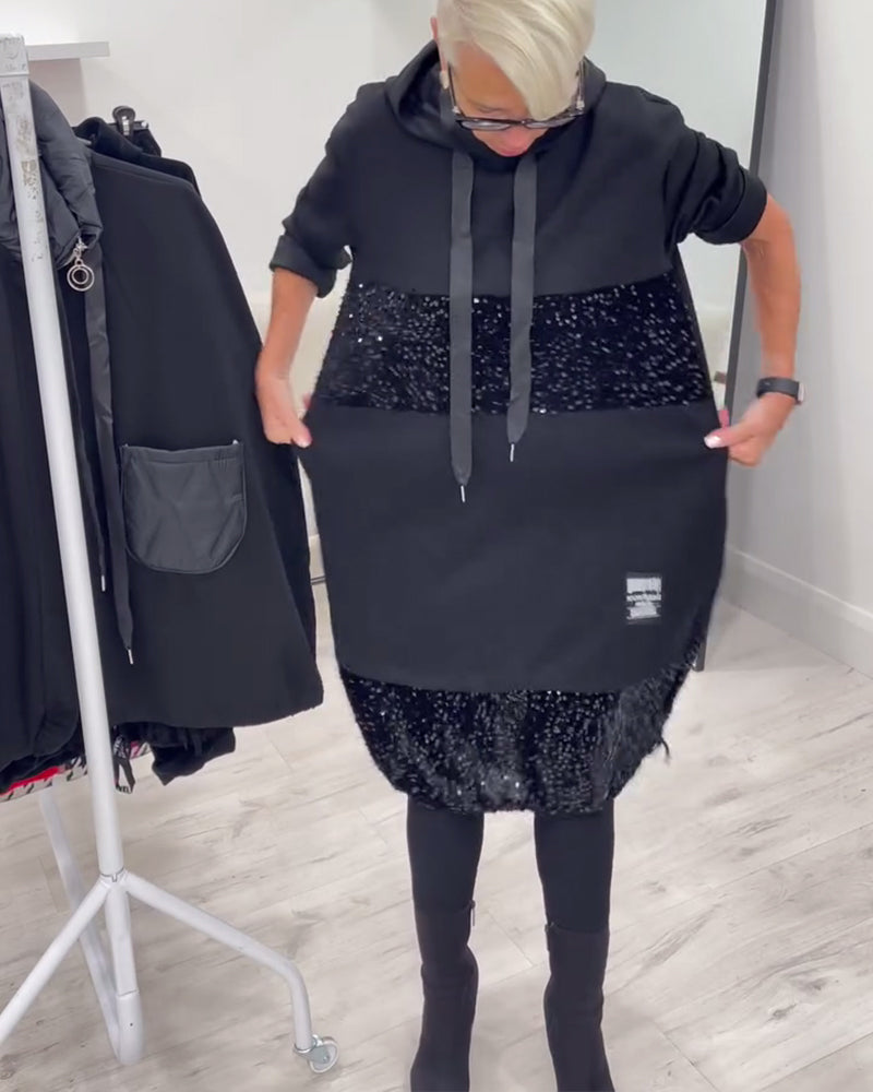 Trendy Hooded Dress with Patchwork