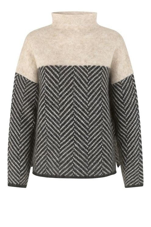 VEDORE - Pullover mit hohem Kragen und Fischgrätenmuster