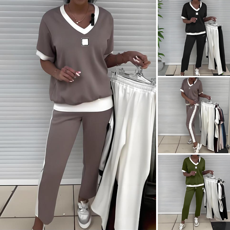 Celine – Casual Set with V-Neck Top and Pants